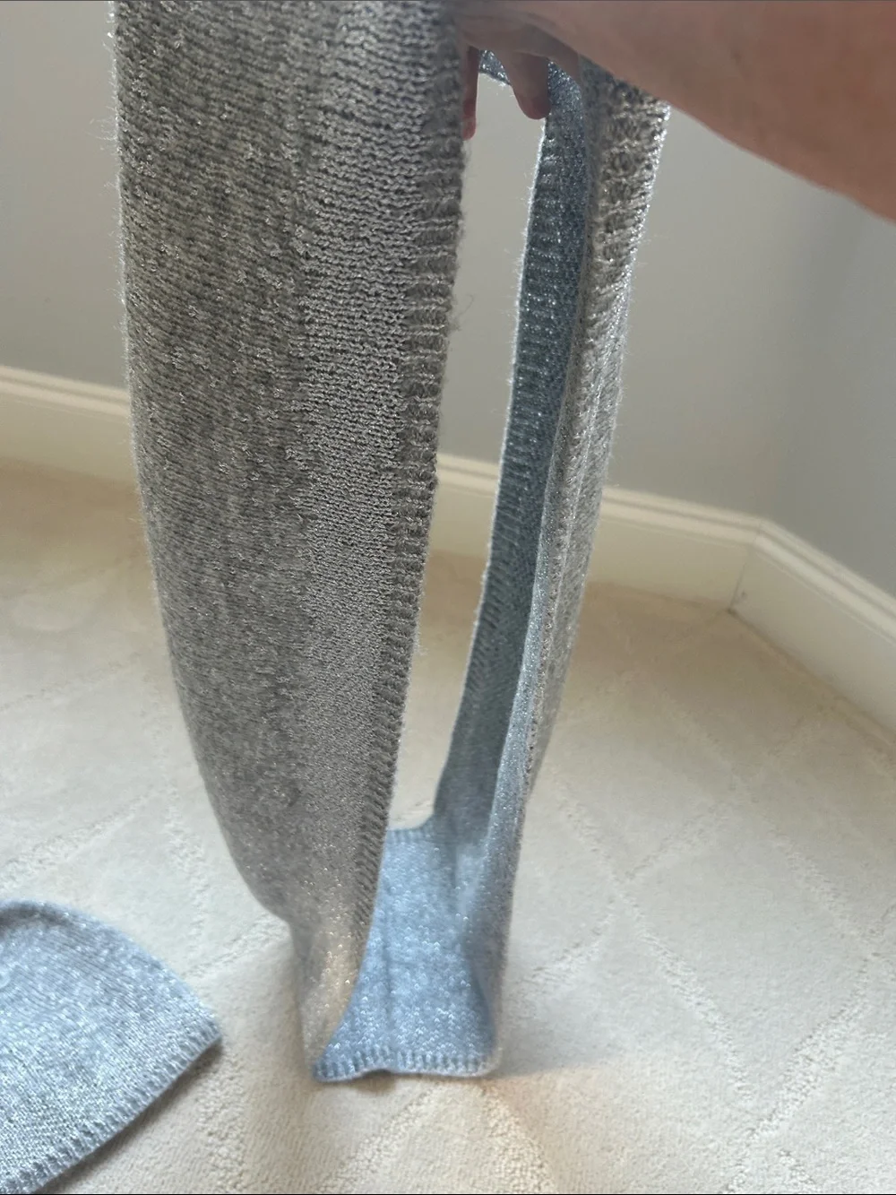 Ann Taylor Factory Silver Gray Knit Scarf and Hat with Pom